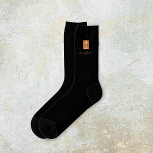 Modern black monogram and name personalised socks