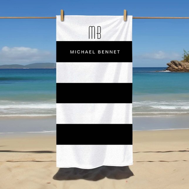Modern Black Monogram Beach Towel (Modern Black Monogram Beach Towel)