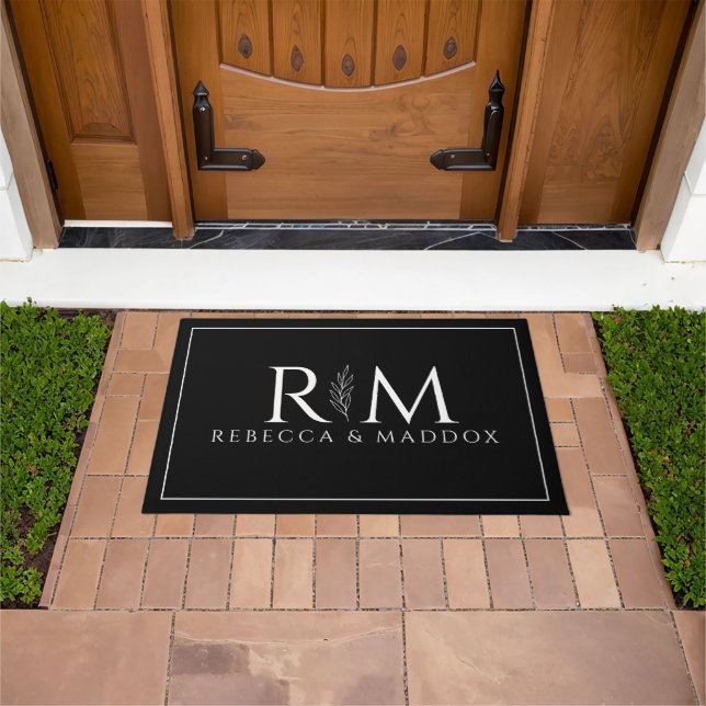 Modern Black Monogram Monogram Door Mat (Outdoor)