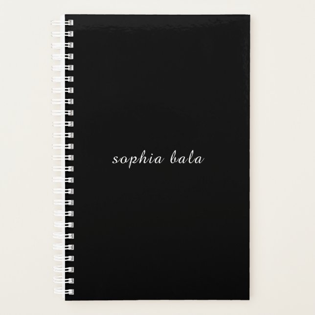 Modern Black Monogram Name Design Planner (Front)