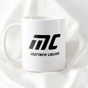 Modern Black Monogram Name Text Minimal for Him Coffee Mug
