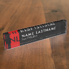 Modern Black Monogram Red Desk Nameplate