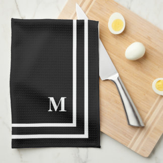 Modern Black Monogram Tea Towel