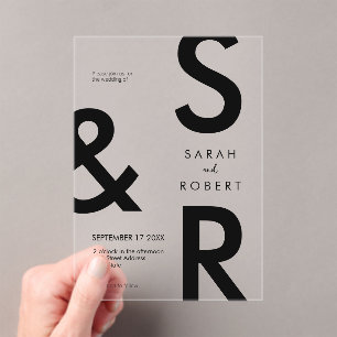 Modern Black Monogram Wedding Acrylic Invitations