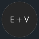 Modern Black Monogram Wedding Classic Round Sticker<br><div class="desc">Simple and basic wedding sticker with your two initial monogram in white over a black background.  The background and font colours may be changed to any colours that you wish.  These modern and minimalist stickers are perfect for sealing your envelopes.</div>