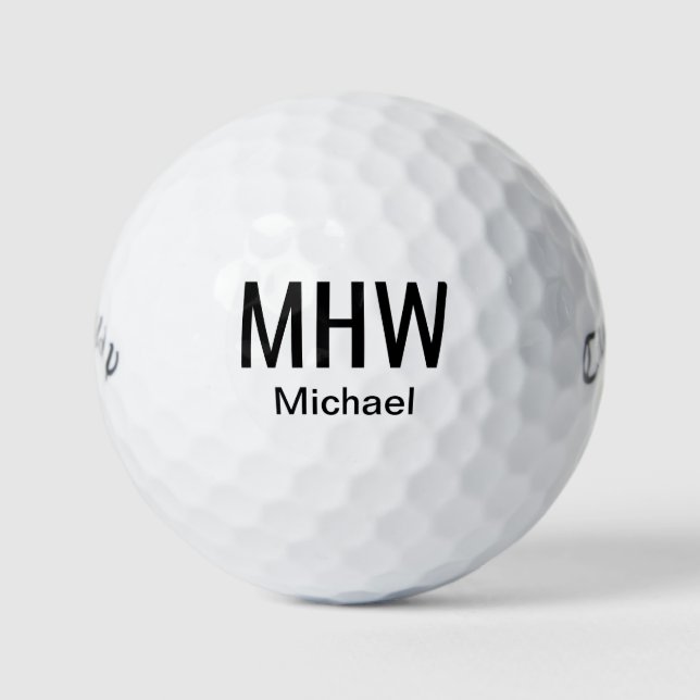 Modern Black Monogrammed Golf Balls (Front)