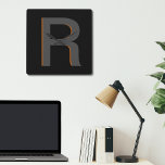 Modern Black Monogrammed Name Clock<br><div class="desc">Modern Black Monogrammed Personalised Name Clock,  in Minimalist Typography.</div>