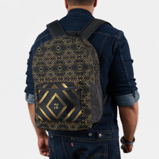 Modern Black Monogrammed Printed Backpack
