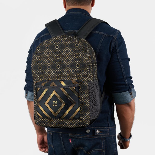 Modern Black Monogrammed Printed Backpack (Insitu (Model))