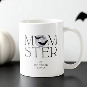 Modern Black Moon Bats Halloween Momster Mum Coffee Mug