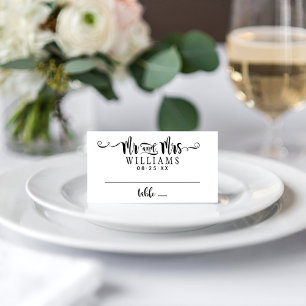 Modern Black Mr and Mrs Script Wedding Place Card