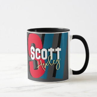 Modern Black Mug with Bold Color Monogram