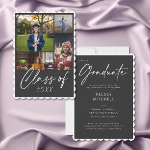 Modern Black Multi Photo Graduation Announcement