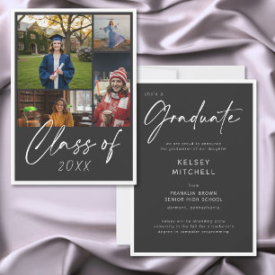 Modern Black Multi Photo Graduation Announcement