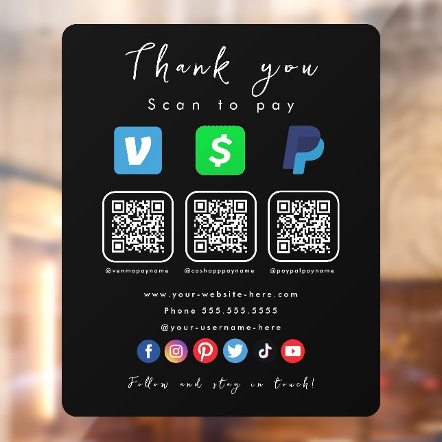 Modern Black Multi QR Code Paypal Venmo Cash App (Sheet 2)