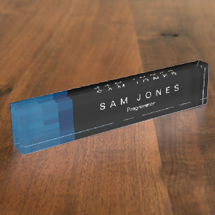 Modern Black N Blue Pixel Nameplate