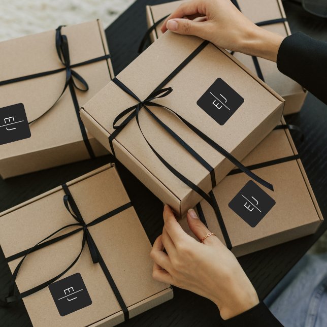 Modern Black Name Initials  Square Sticker (Creator Uploaded)