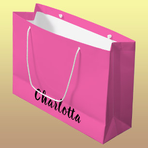 Modern Black Name   Neon Hot Pink Colour  Large Gift Bag