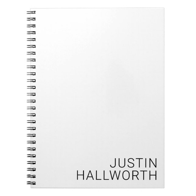 Modern Black Name on White Notebook (Front)