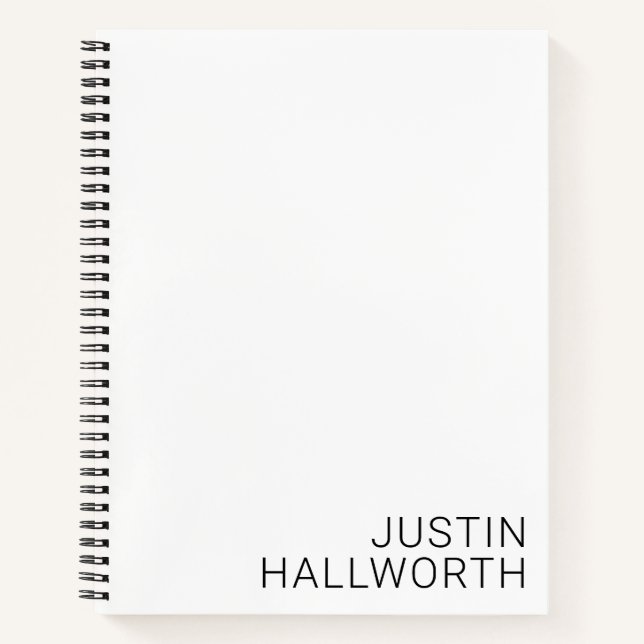 Modern Black Name on White Notebook (Front)
