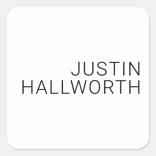 Modern Black Name on White Square Sticker (Front)