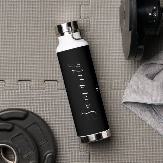Modern Black Name Script Elegant Water Bottle