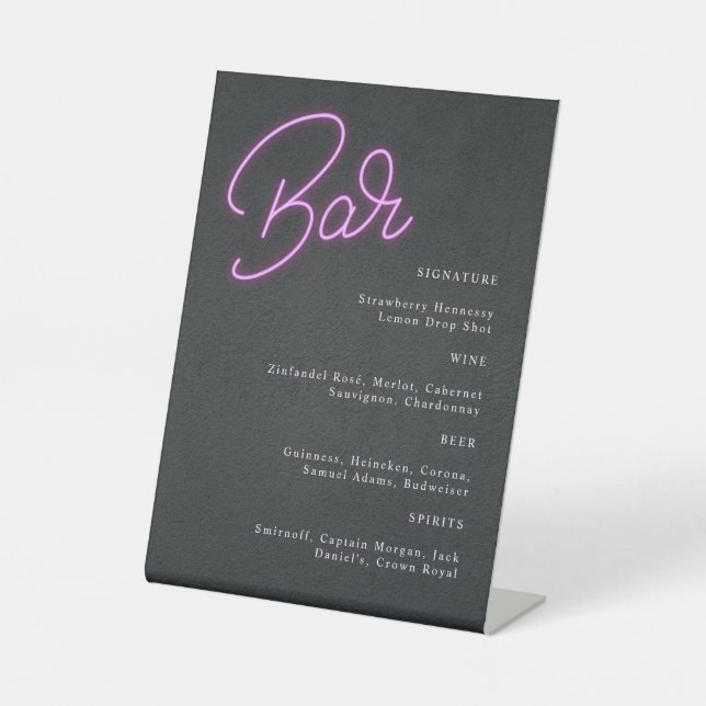 Modern Black Neon Signature Drink Wedding Bar Sign (Front)