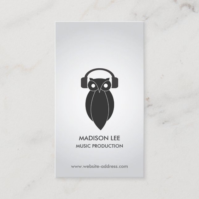 Modern Black Night Owl Logo DJ, Band, Musician Business Card (Front)