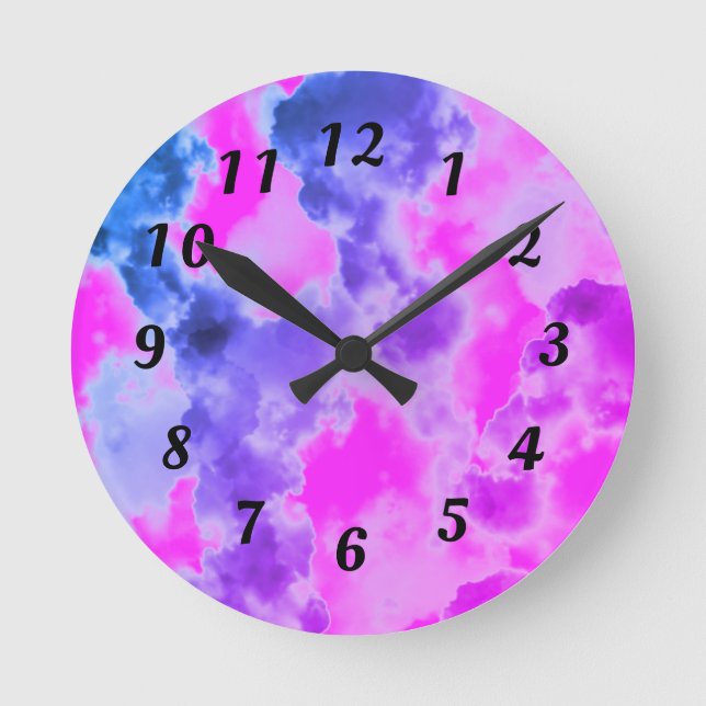 Modern Black Numbers Colourful Clouds Wall Clock (Front)