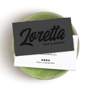 Modern Black on Black Brush Script Beauty Business Card