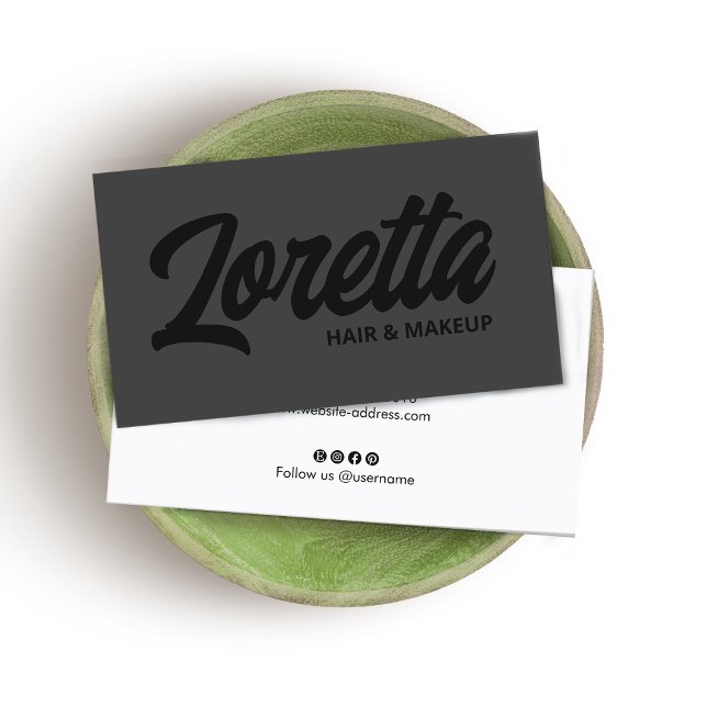 Modern Black on Black Brush Script Beauty Business Card (Creator Uploaded)