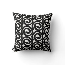 Modern Black on White Spiral Throw Pillow