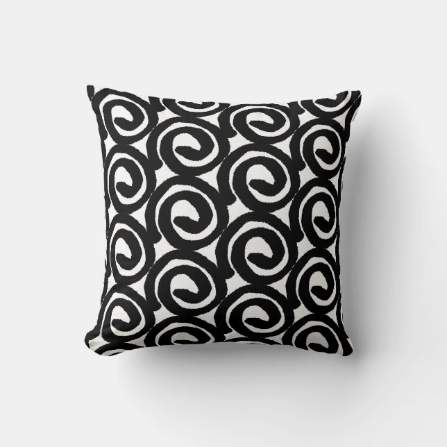 Modern Black on White Spiral Throw Pillow (Front)