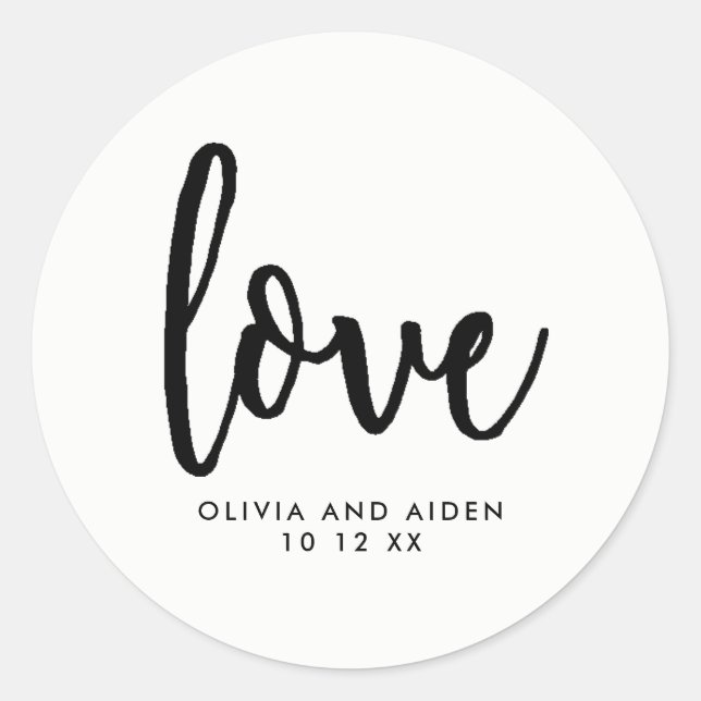 Modern Black on White Wedding Classic Round Sticker (Front)