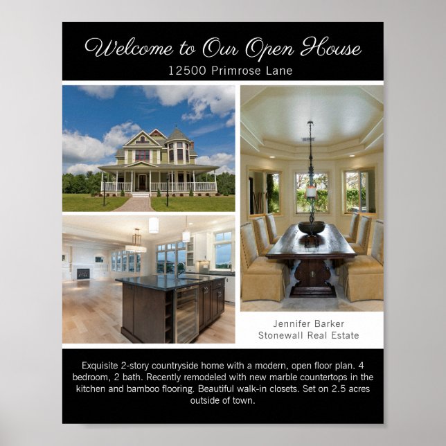 Modern Black Open House Welcome Real Estate Photo Poster (Front)