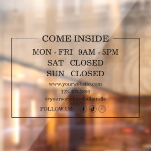 Modern Black Opening Hours Business Window Cling