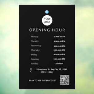 Modern Black Opening Hours Logo and QR Code