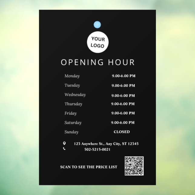 Modern Black Opening Hours Logo and QR Code (Sheet 3)