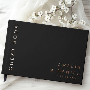 Modern black or any colour wedding names date foil guest book