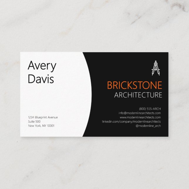 Modern Black Orange Architecture International Business Card (Back)