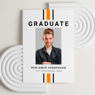 Modern Black Orange Photo Graduation Announcement