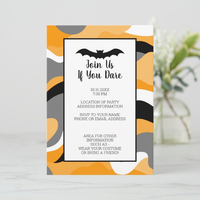 Modern Black, Orange White Halloween Party Invitation (Standing Front)
