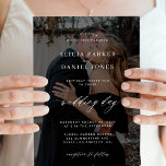 Modern black overlay 2 photos wedding invitation<br><div class="desc">Elegant simple minimal moody dark wedding invitation template featuring a classy stylish chic trendy calligraphy script. Easy to personalise with your details and 2 photos on both sides! The invitation is suitable for formal black-tie weddings. Please note that the background colour can be changed to match your wedding colour scheme....</div>