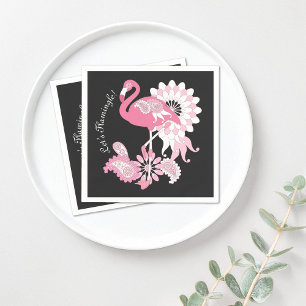 Modern Black Paisley Pink Flamingo Paper Napkin