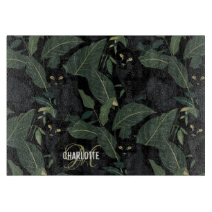 Modern black panther pattern monogram name cutting board