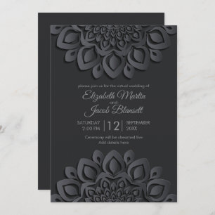 Modern Black Papercut Mandala Virtual Wedding Invitation