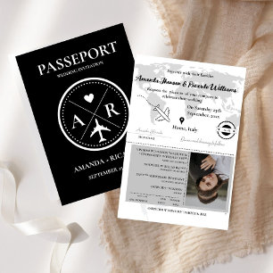 Modern Black Passport Photo Wedding Invitation