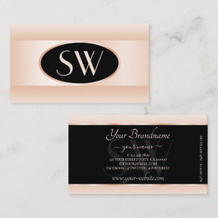 Modern Black Pastel Pink Ombre Oval Frame Monogram Business Card