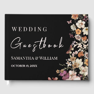 Modern Black Pastel Wildflower Boho Wedding Guest Book