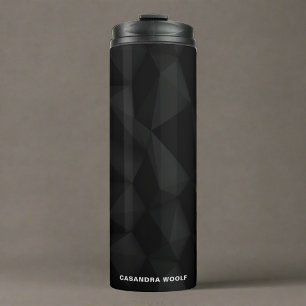 Modern Black Pattern Texture Monogram Initials Thermal Tumbler